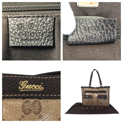 Gucci Tote Bag 268639 Coated Canvas, Leather Beige Brown Gold Metal Tote Bag Shoulder Bag Gg