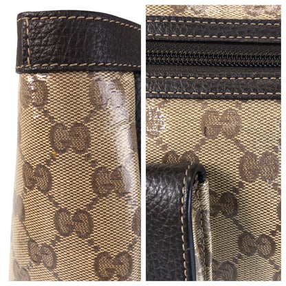 Gucci Tote Bag 268639 Coated Canvas, Leather Beige Brown Gold Metal Tote Bag Shoulder Bag Gg