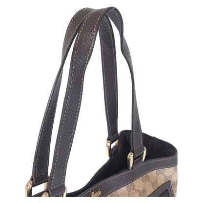 Gucci Tote Bag 268639 Coated Canvas, Leather Beige Brown Gold Metal Tote Bag Shoulder Bag Gg