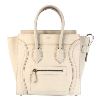Celine Handbag F-Cu-1146 Leather Ivory Gold Metal Handbag Tote Bag Luggage Micro Women
