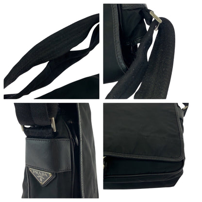 Prada Shoulder Bag V158 Nylon Black Silvermetal Shoulder Bag Messenger Bag Test Triangle With Logo