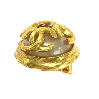 Chanel Earring Plating, Fake Pearl Gold White Earring Triple Coco Mark Faux Pearl Women