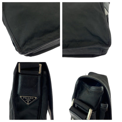 Prada Shoulder Bag V166 Nylon Black Silvermetal Shoulder Bag Messenger Bag Test Triangle With Logo