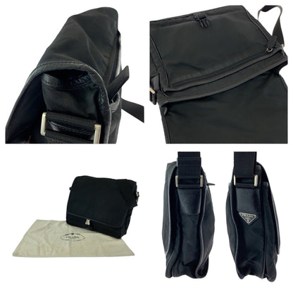 Prada Shoulder Bag V166 Nylon Black Silvermetal Shoulder Bag Messenger Bag Test Triangle With Logo