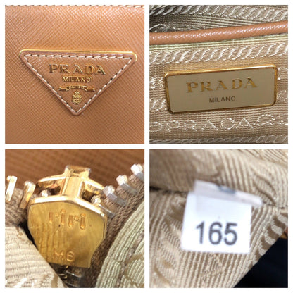 Prada Tote Bag Leather Brown Yellow Gold Metal Tote Bag Shoulder Bag 2Way Safiano Triangle With