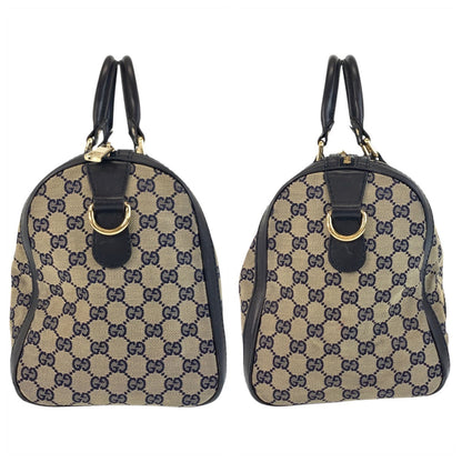 Gucci Handbag 247205 Gg Canvas, Leather Gray Navy Gold Metal Handbag Boston Duffel Bag Shoulder Bag