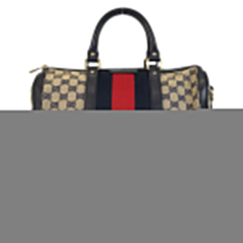 Gucci Handbag 247205 Gg Canvas, Leather Gray Navy Gold Metal Handbag Boston Duffel Bag Shoulder Bag