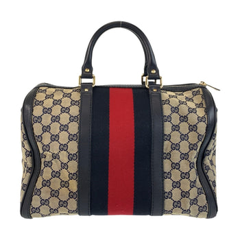 Gucci Handbag 247205 Gg Canvas, Leather Gray Navy Gold Metal Handbag Boston Duffel Bag Shoulder Bag