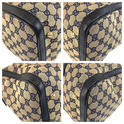 Gucci Handbag 247205 Gg Canvas, Leather Gray Navy Gold Metal Handbag Boston Duffel Bag Shoulder Bag