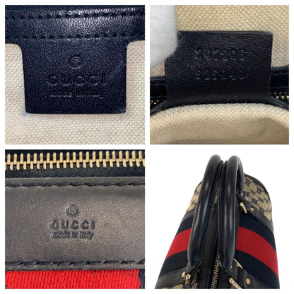 Gucci Handbag 247205 Gg Canvas, Leather Gray Navy Gold Metal Handbag Boston Duffel Bag Shoulder Bag