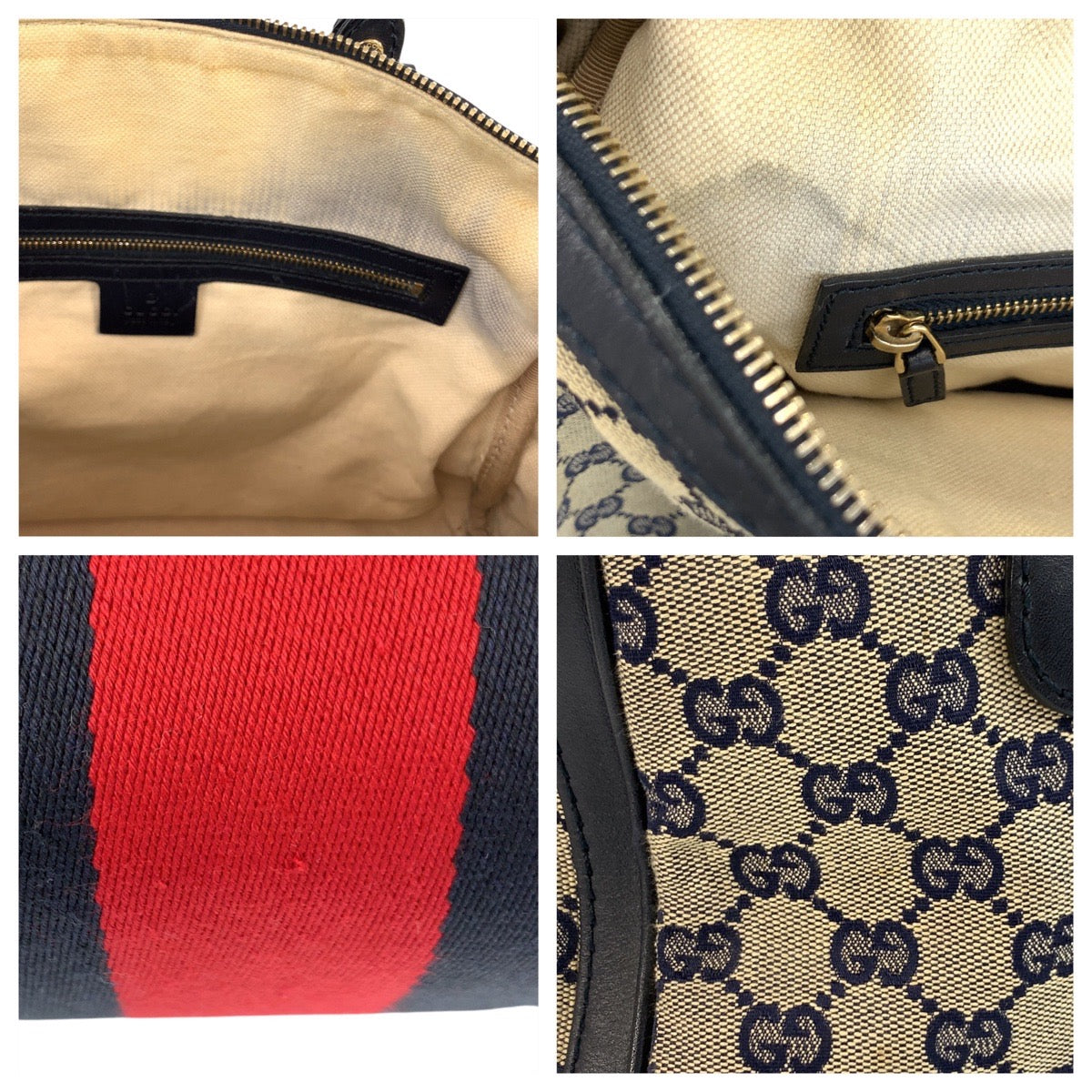 Gucci Handbag 247205 Gg Canvas, Leather Gray Navy Gold Metal Handbag Boston Duffel Bag Shoulder Bag