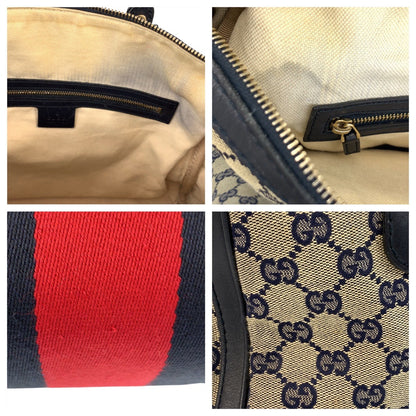 Gucci Handbag 247205 Gg Canvas, Leather Gray Navy Gold Metal Handbag Boston Duffel Bag Shoulder Bag