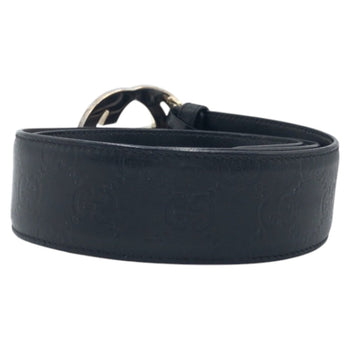 Gucci Belt 114876 85 34 Leather Black Black Silver Belts Unisex Interlocking G Mens