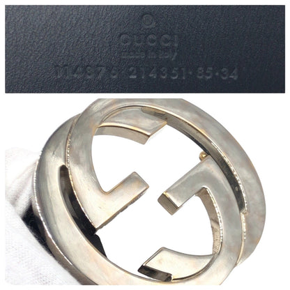 Gucci Belt 114876 85 34 Leather Black Black Silver Belts Unisex Interlocking G Mens