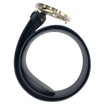Gucci Belt 114876 85 34 Leather Black Black Silver Belts Unisex Interlocking G Mens