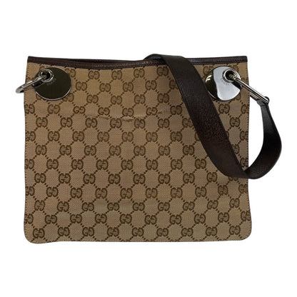 Gucci Shoulder Bag 120841 Gg Canvas, Leather Beige Brown Shoulder Bag Pochette Women
