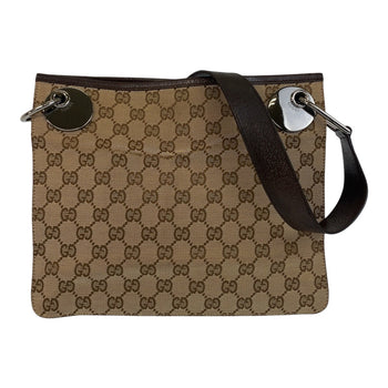 Gucci Shoulder Bag 120841 Gg Canvas, Leather Beige Brown Shoulder Bag Pochette Women