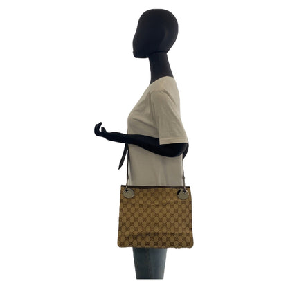 Gucci Shoulder Bag 120841 Gg Canvas, Leather Beige Brown Shoulder Bag Pochette Women