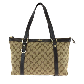 Gucci Tote Bag 141470 Gg Canvas Beige Brown Gold Metal Tote Bag Shoulder Bag Abbey Women