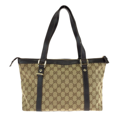 Gucci Tote Bag 141470 Gg Canvas Beige Brown Gold Metal Tote Bag Shoulder Bag Abbey Women