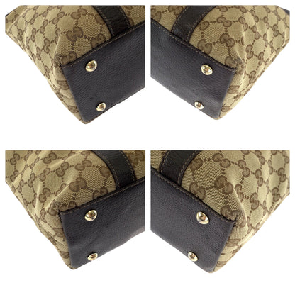 Gucci Tote Bag 141470 Gg Canvas Beige Brown Gold Metal Tote Bag Shoulder Bag Abbey Women