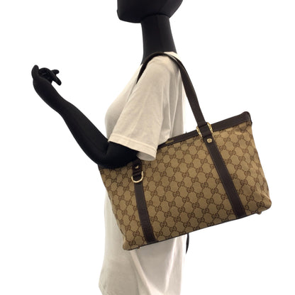 Gucci Tote Bag 141470 Gg Canvas Beige Brown Gold Metal Tote Bag Shoulder Bag Abbey Women