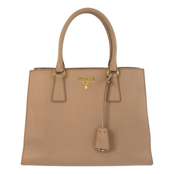 Prada Tote Bag Leather Pink Beige Gold Metal Tote Bag Handbag Safiano Women