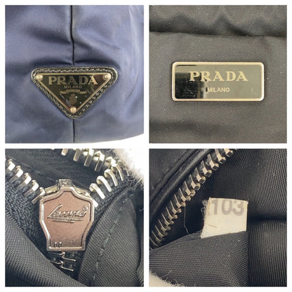 Prada Tote Bag Nylon Navy Black Silvermetal Tote Bag Shoulder Bag Test Triangle With Logo Women