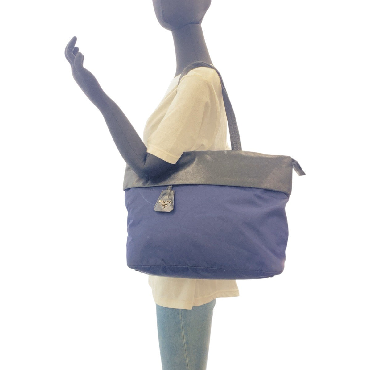 Prada Tote Bag Nylon Navy Black Silvermetal Tote Bag Shoulder Bag Test Triangle With Logo Women