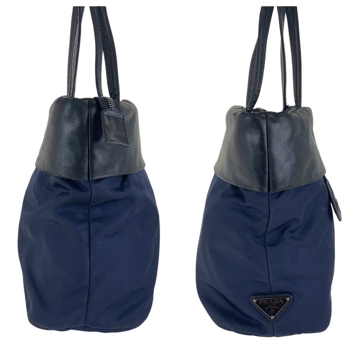 Prada Tote Bag Nylon Navy Black Silvermetal Tote Bag Shoulder Bag Test Triangle With Logo Women