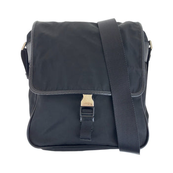 Prada Shoulder Bag Nylon, Leather Black Silvermetal Shoulder Bag Pochette Testo Saffiano Triangle