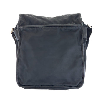 Prada Shoulder Bag Nylon, Leather Black Silvermetal Shoulder Bag Pochette Testo Saffiano Triangle