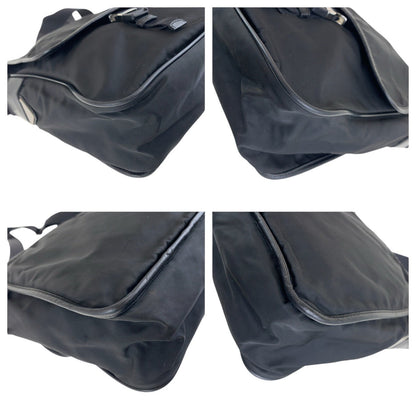 Prada Shoulder Bag Nylon, Leather Black Silvermetal Shoulder Bag Pochette Testo Saffiano Triangle