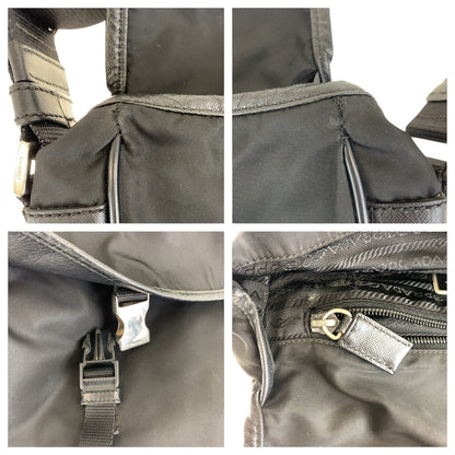 Prada Shoulder Bag Nylon, Leather Black Silvermetal Shoulder Bag Pochette Testo Saffiano Triangle