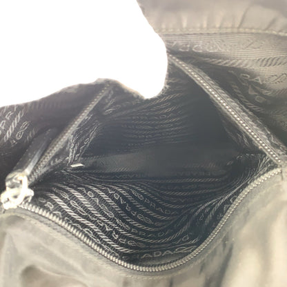 Prada Shoulder Bag Nylon, Leather Black Silvermetal Shoulder Bag Pochette Testo Saffiano Triangle