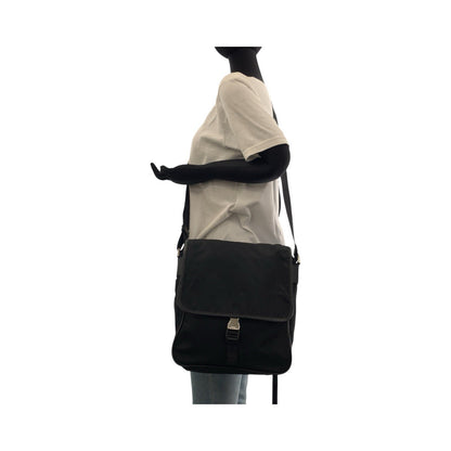 Prada Shoulder Bag Nylon, Leather Black Silvermetal Shoulder Bag Pochette Testo Saffiano Triangle