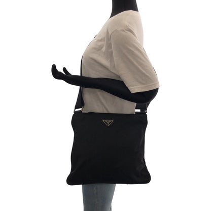 Prada Shoulder Bag Nylon Black Silvermetal Shoulder Bag Sacoche Test Triangle With Logo Women