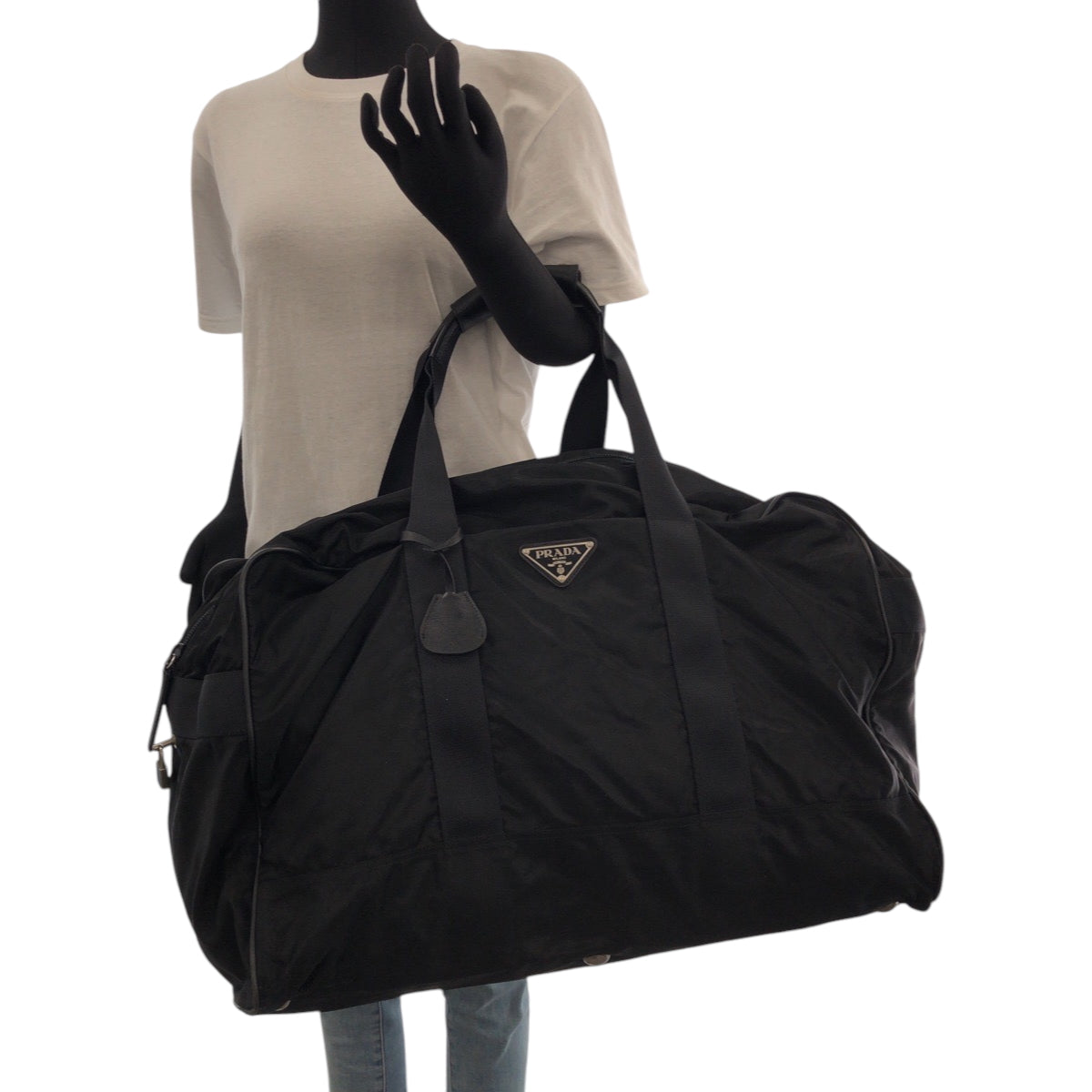 Prada Boston Duffel Bag Nylon Black Silvermetal Boston Duffel Bag Handbag Test Triangle With Logo