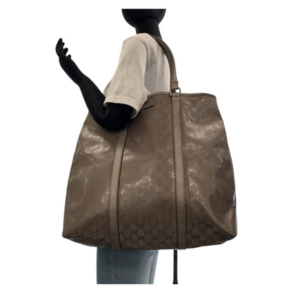 Gucci Tote Bag 223668 Gg Canvas, Leather Brown Silver Metal Tote Bag Shoulder Bag Gg Implementation