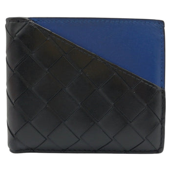 Bottegaveneta Bifold Wallet Leather Black Blue Bifold Wallet Compact Wallet Intrecciato Mens