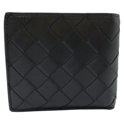 Bottegaveneta Bifold Wallet Leather Black Blue Bifold Wallet Compact Wallet Intrecciato Mens
