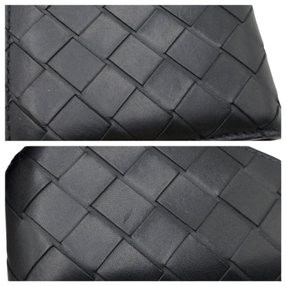 Bottegaveneta Bifold Wallet Leather Black Blue Bifold Wallet Compact Wallet Intrecciato Mens
