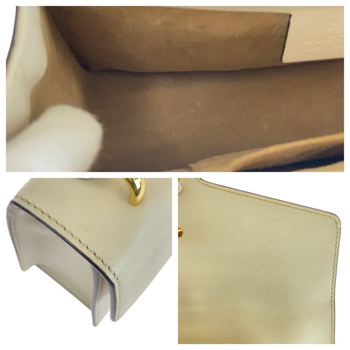 Gucci Shoulder Bag 421882 Leather Ivory White Gold Metal Shoulder Bag Sherry Line Silvi Women