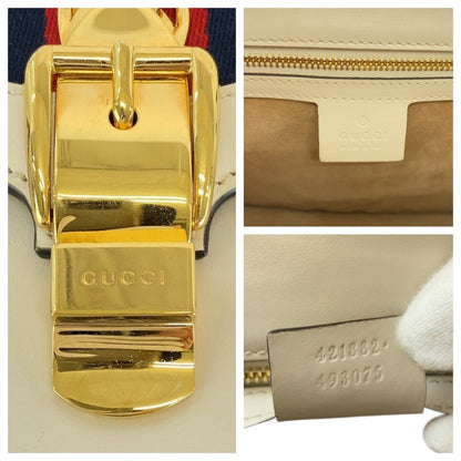 Gucci Shoulder Bag 421882 Leather Ivory White Gold Metal Shoulder Bag Sherry Line Silvi Women