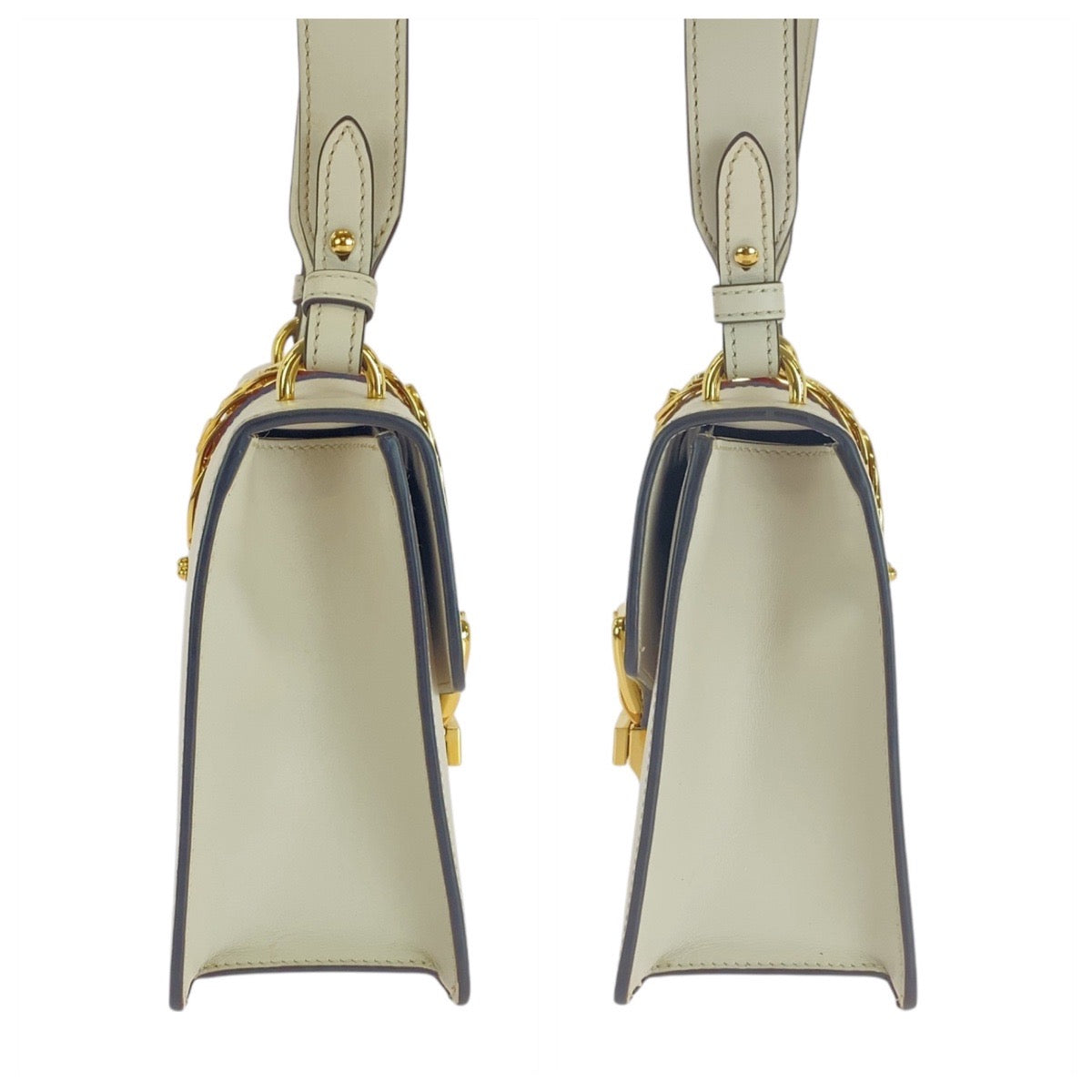 Gucci Shoulder Bag 421882 Leather Ivory White Gold Metal Shoulder Bag Sherry Line Silvi Women