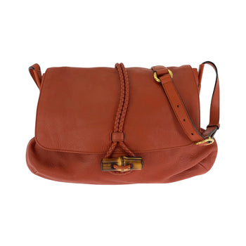 Gucci Shoulder Bag 338985 Leather Orange Brown Gold Metal Shoulder Bag Messenger Bag Bamboo Women