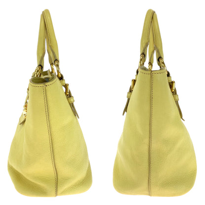Miu Miu Shoulder Bag 197 B Leather Yellow Gold Metal Shoulder Bag Handbag 2Way Madras Women