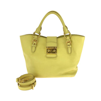 Miu Miu Shoulder Bag 197 B Leather Yellow Gold Metal Shoulder Bag Handbag 2Way Madras Women