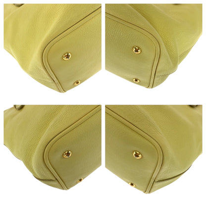 Miu Miu Shoulder Bag 197 B Leather Yellow Gold Metal Shoulder Bag Handbag 2Way Madras Women