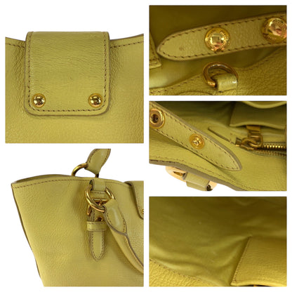 Miu Miu Shoulder Bag 197 B Leather Yellow Gold Metal Shoulder Bag Handbag 2Way Madras Women